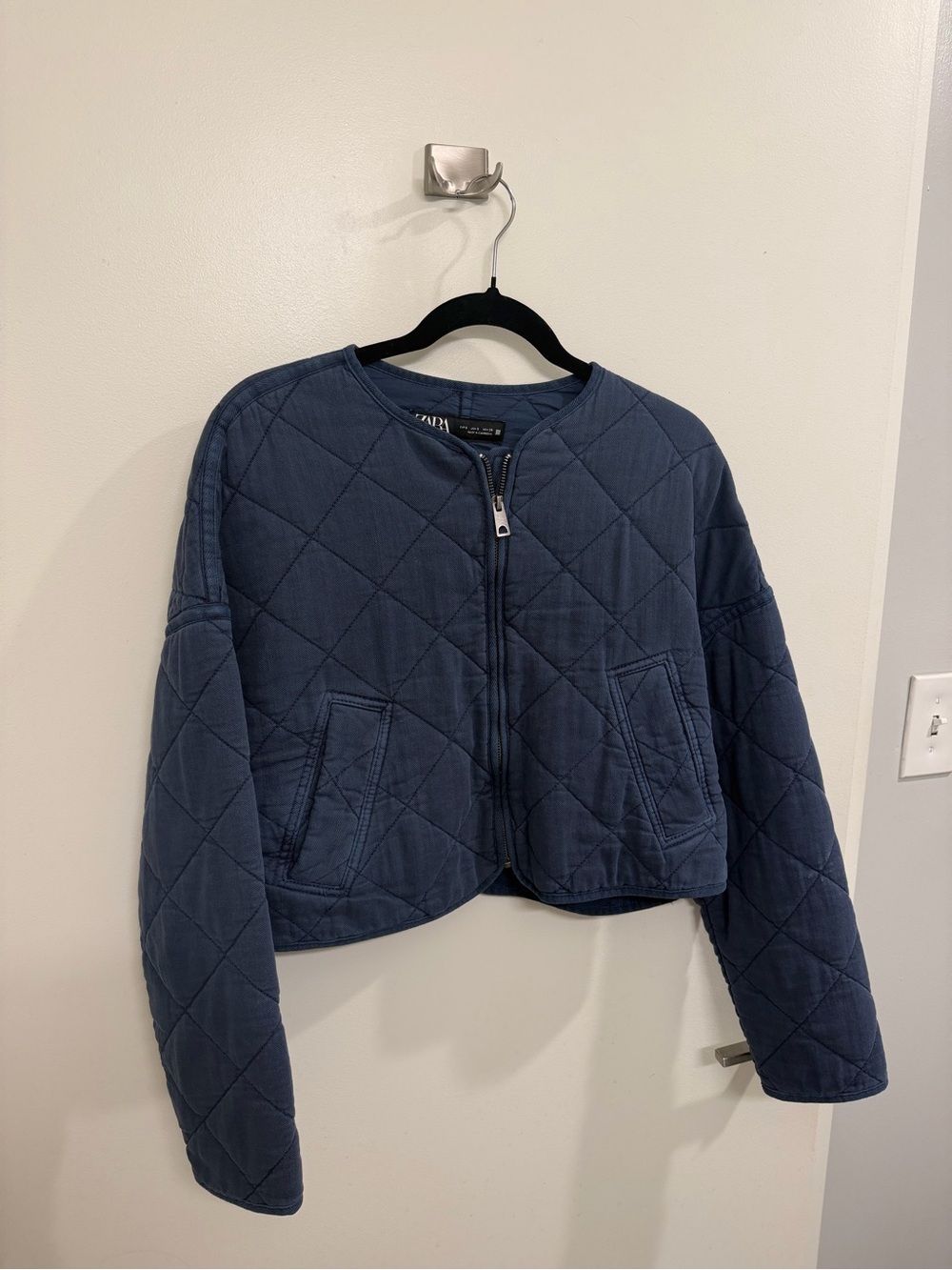 Zara Quilted Navy Cropped Jacket